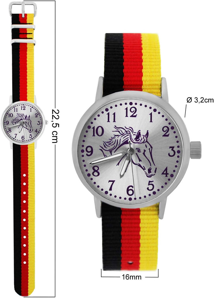 Pacific Time Mädchen Uhr Pferde analog Quarz mit Textil Wechselarmband Deutschland 10300