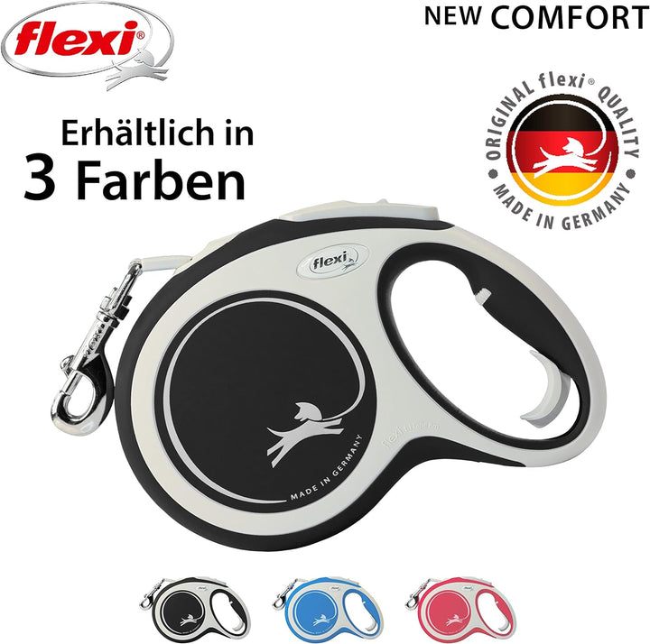 Flexi - Rollschnur New Comfort Band - 8 Meter Langes Kabel bis 50 kg - Schwarz - 1 Stück, Large Sing