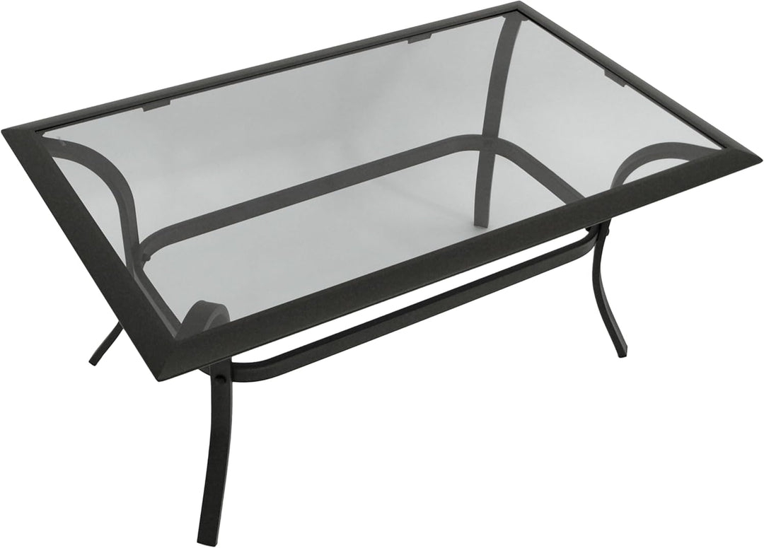 DEGAMO Beistelltisch Zagreb 102x61x48cm, Stahl schwarz, Tischplatte Glas grau getönt, Indoor und Out