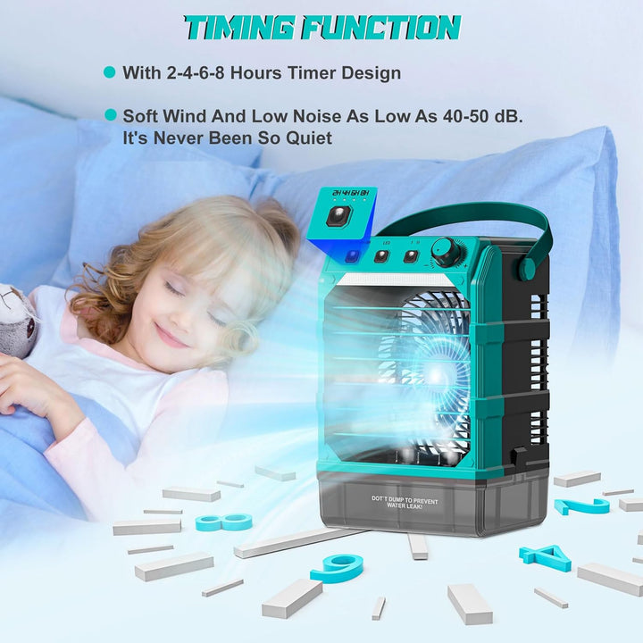 Ventilator mit Wasserkühlung Kompatibel für Makita 18V Akku und USB-betrieben，Luftkühler mobil mit W