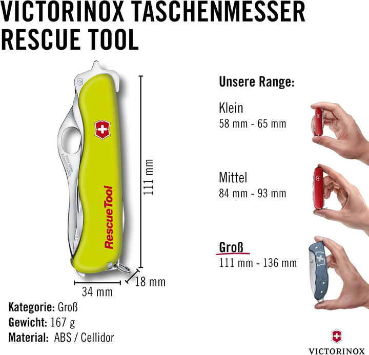 Victorinox Schweizer Taschenmesser Rescue Tool, Swiss Army Knife, 14 Funktionen, Frontscheibensäge,