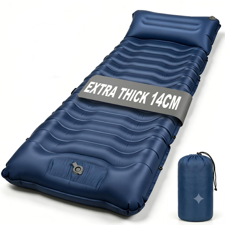 Isomatte Camping Outdoor, 14cm Verdickte Luftmatratze Isomatte mit Kissen & Fusspumpe, Faltbare Camp