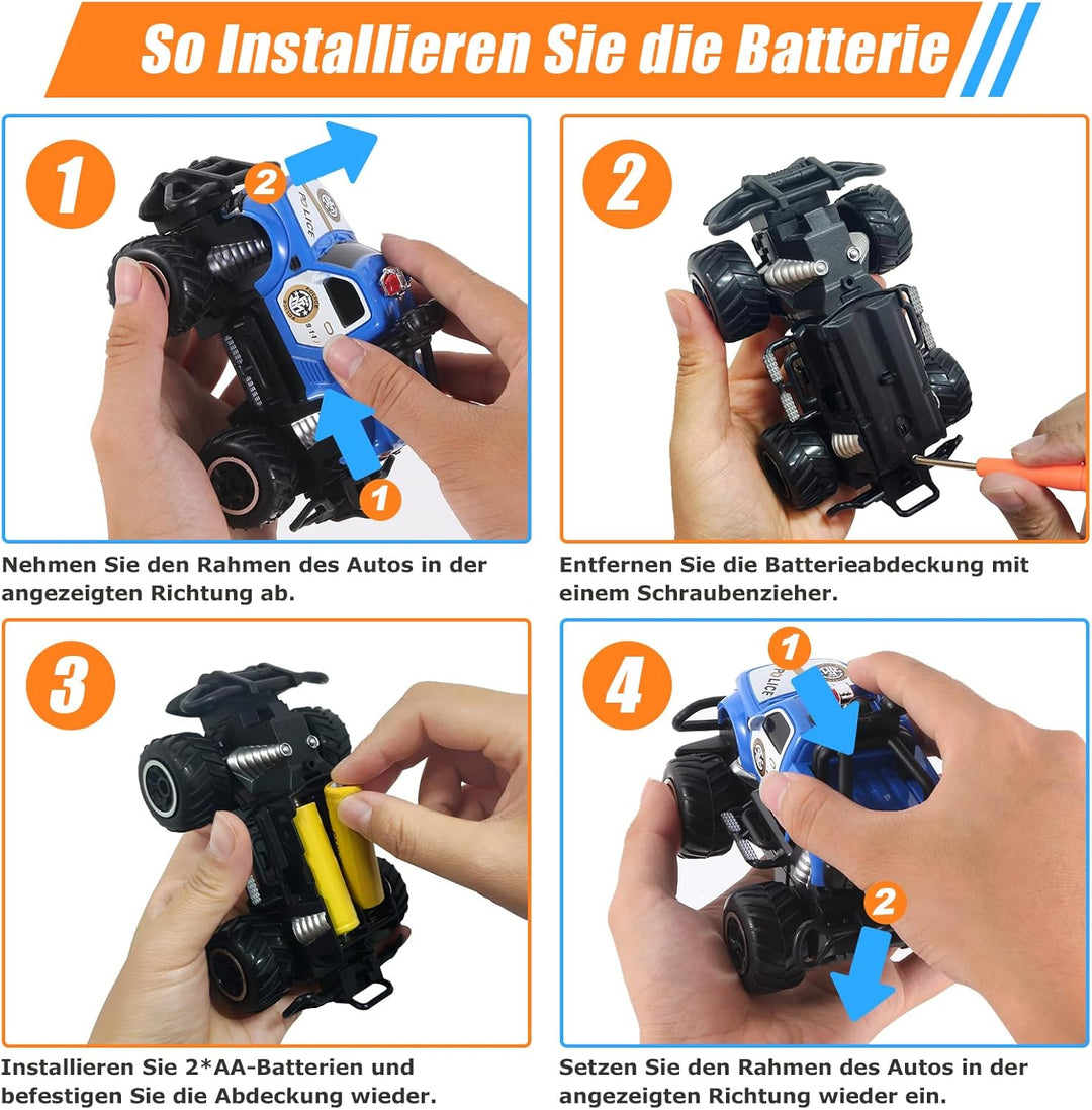 Pup Go Polizeiauto Ferngesteuert mit Licht für Kinder 3-9 Jahr, Robust Polizei Auto Spielzeug Kleink