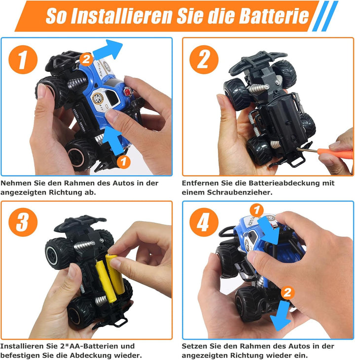 Pup Go Polizeiauto Ferngesteuert mit Licht für Kinder 3-9 Jahr, Robust Polizei Auto Spielzeug Kleink