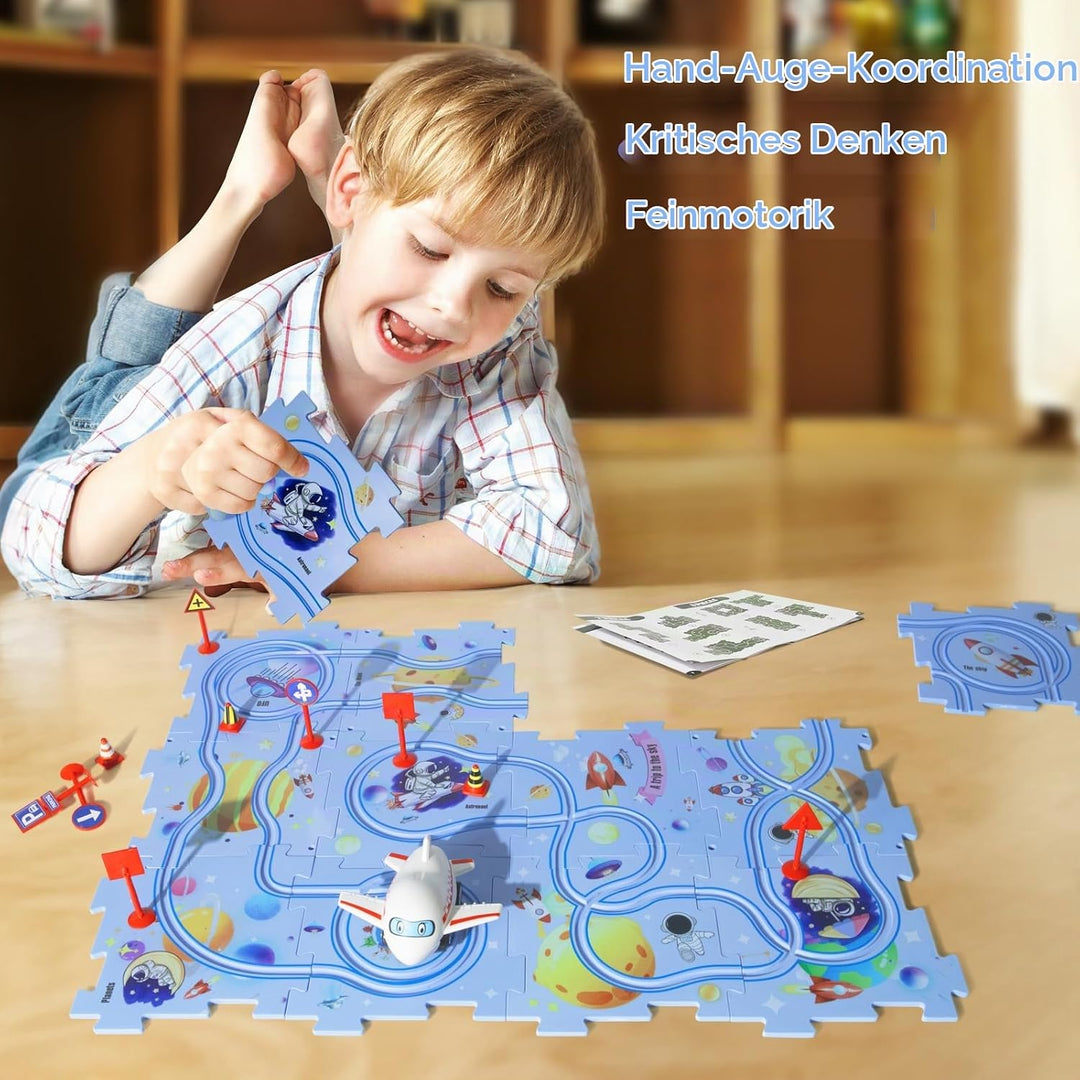YOOYID Puzzle Track Spielzeug mit Flugzeug Schienenfahrzeug für Kinder Alter 3-5, Kleinkind Puzzle T