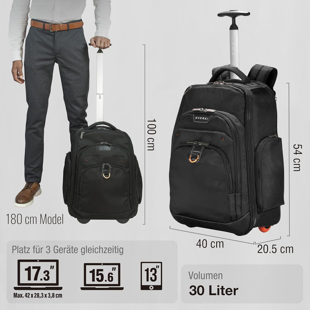 Everki 122 Atlas Wheeled Laptop Rucksack mit Rollen für 13 bis 17,3 Zoll Laptops - Plus Kit mit Kabe
