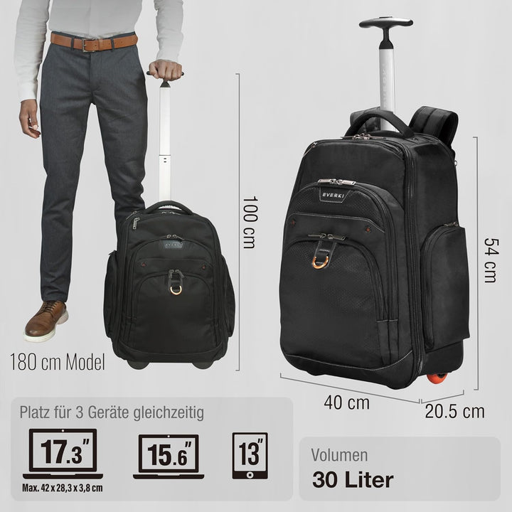 Everki 122 Atlas Wheeled Laptop Rucksack mit Rollen für 13 bis 17,3 Zoll Laptops - Plus Kit mit Kabe