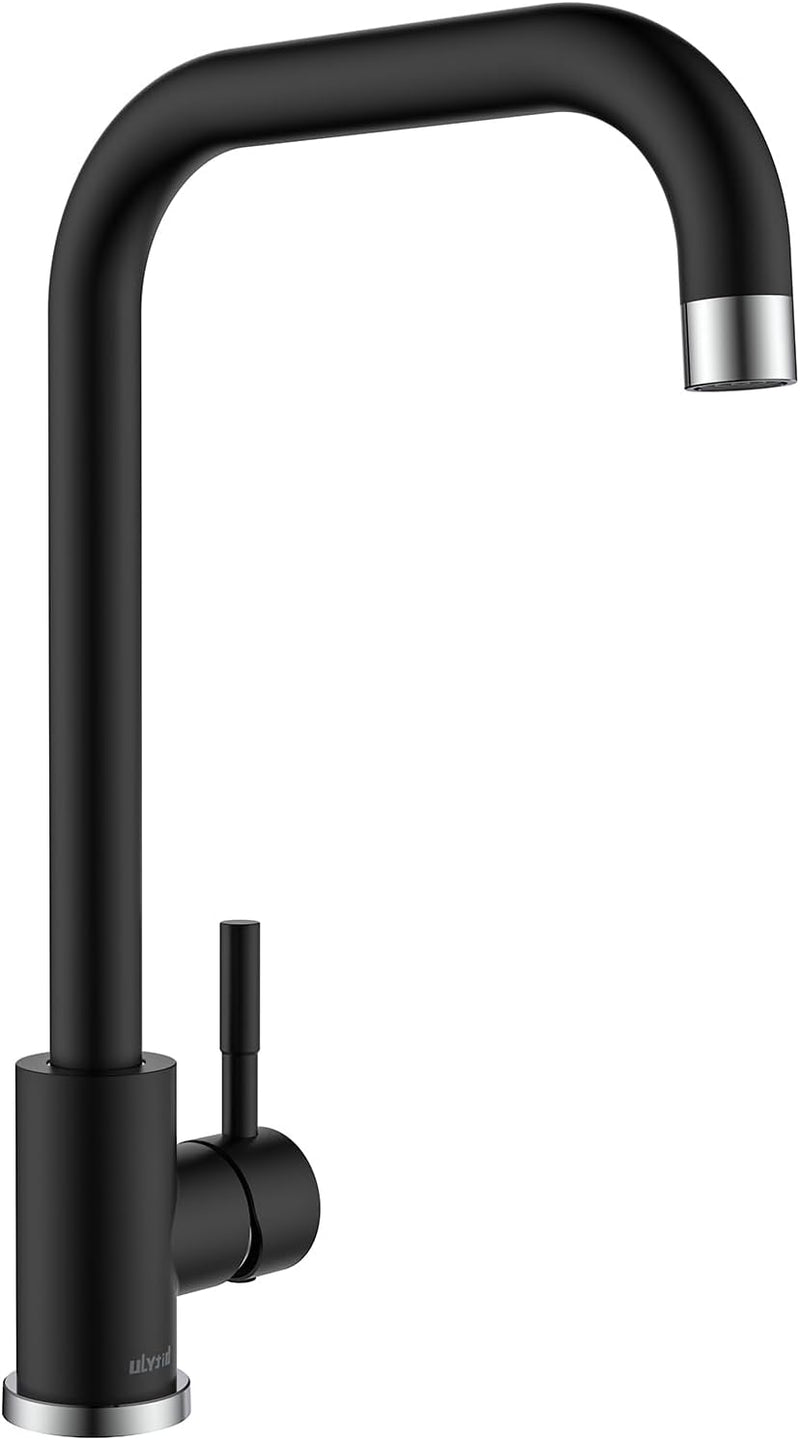 Wasserhahn Küche Schwarz, Ulytid Hochdruck Küchenarmatur 360° Drehung, L-Form Mischbatterie Spültisc
