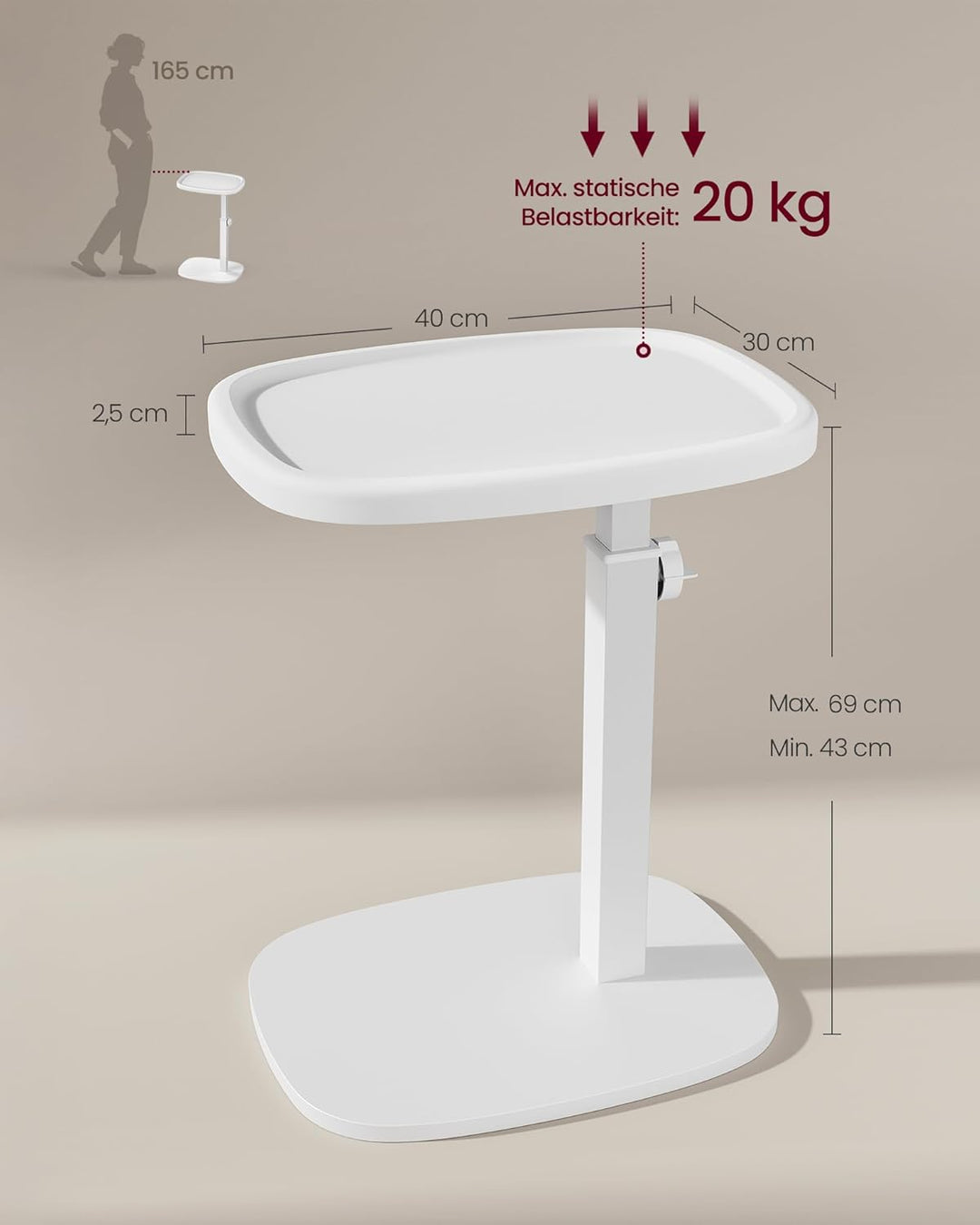 VASAGLE Beistelltisch C-Form, Sofatisch, Couchtisch für kleine Räume, Wohnzimmertisch höhenverstellb