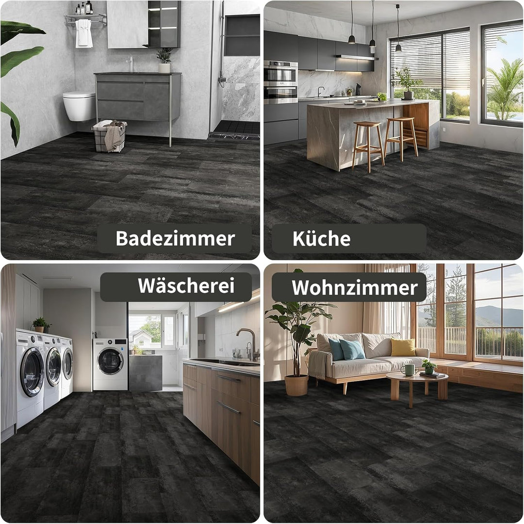 Mulgreat - PVC Bodenbelag - 12 Fliesen Selbstklebende Vinyl-Fliesen - Vinylboden - Betoneffekt - Vin