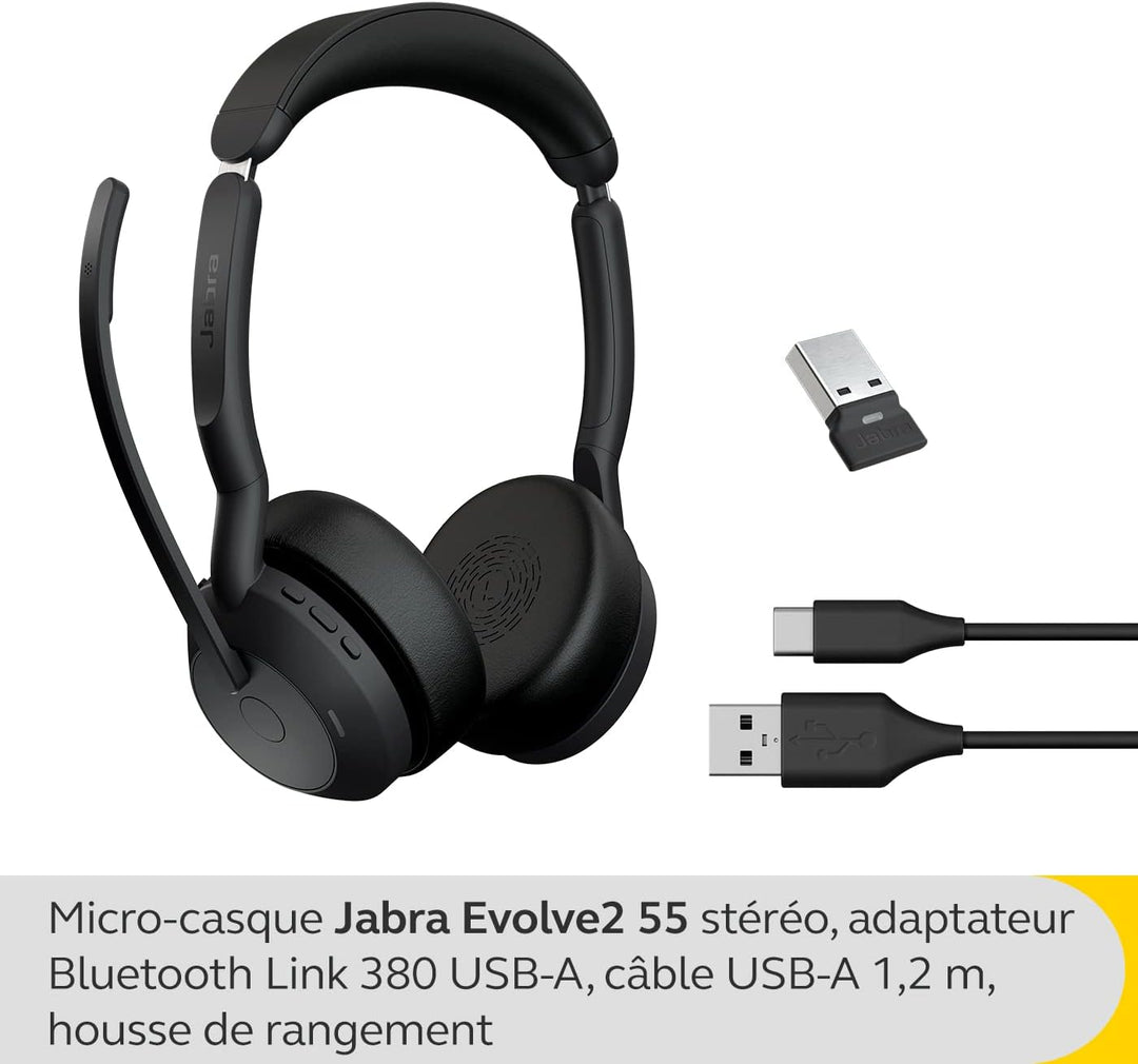 Jabra Evolve2 55 - schnurloses Stereo-Headset mit Jabra Air Comfort - Mikrofone mit Geräuschunterdrü