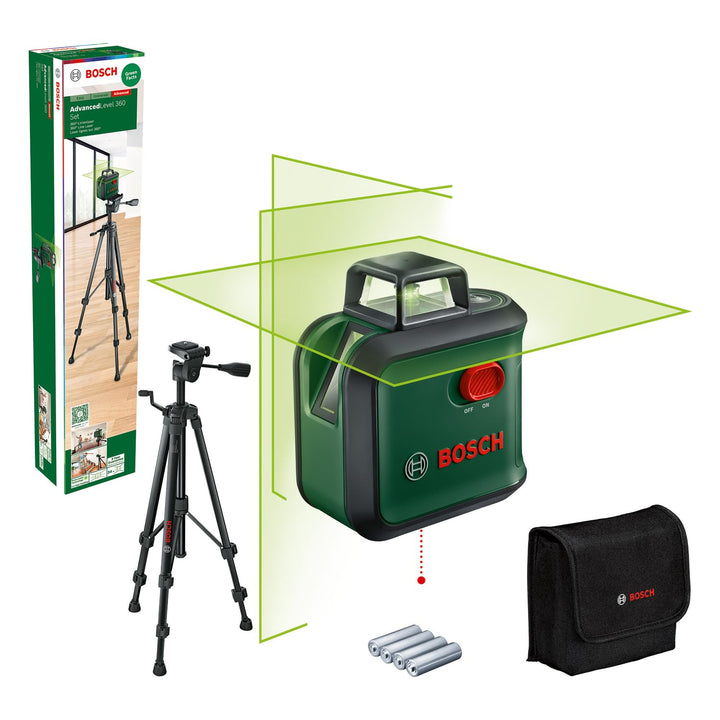 Bosch Kreuzlinienlaser AdvancedLevel 360 mit Premium-Stativ (3 Laserlinien inkl. 360° zum Ausrichten