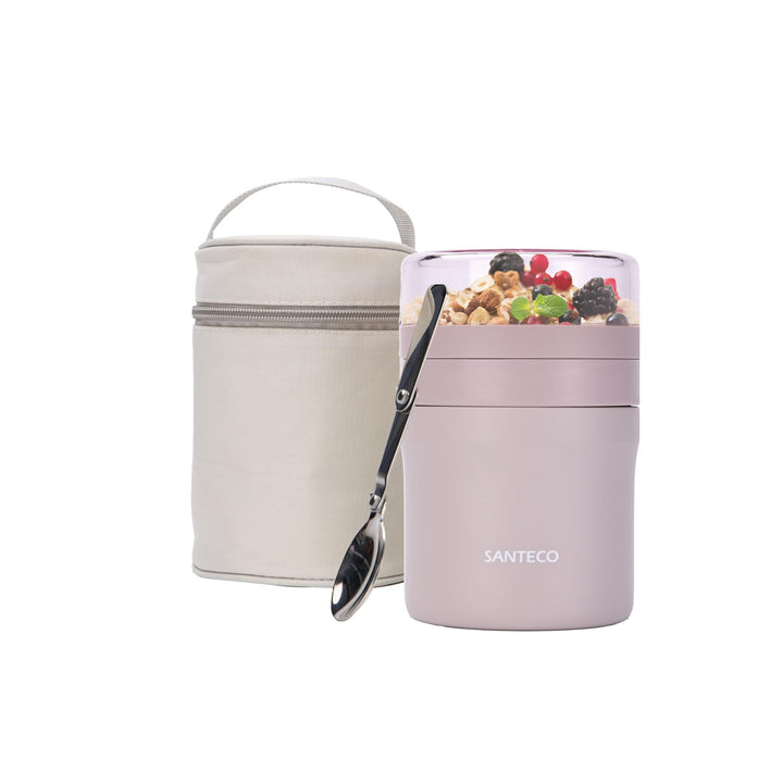 SANTECO Müslibecher to go 500ml+220ml Thermobehälter für Essen mit Löffel Hält 12 Stunden Warm, Spül