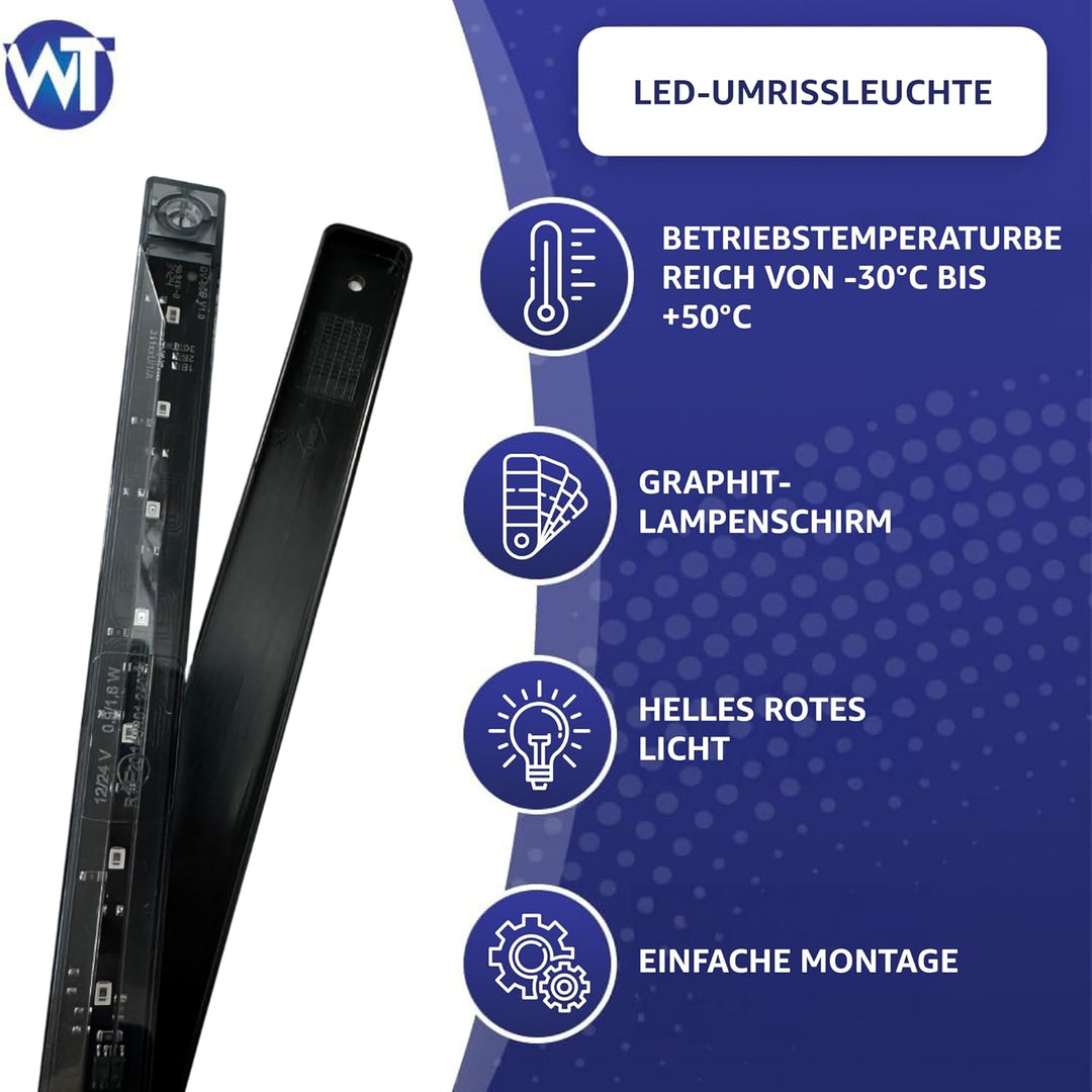 LED-Umrissleuchte LANGE dunkel getönt Graphite rot 9x LED 12/24 V IP68, universelle Montage, Kabel 2