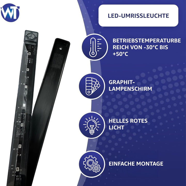 LED-Umrissleuchte LANGE dunkel getönt Graphite rot 9x LED 12/24 V IP68, universelle Montage, Kabel 2