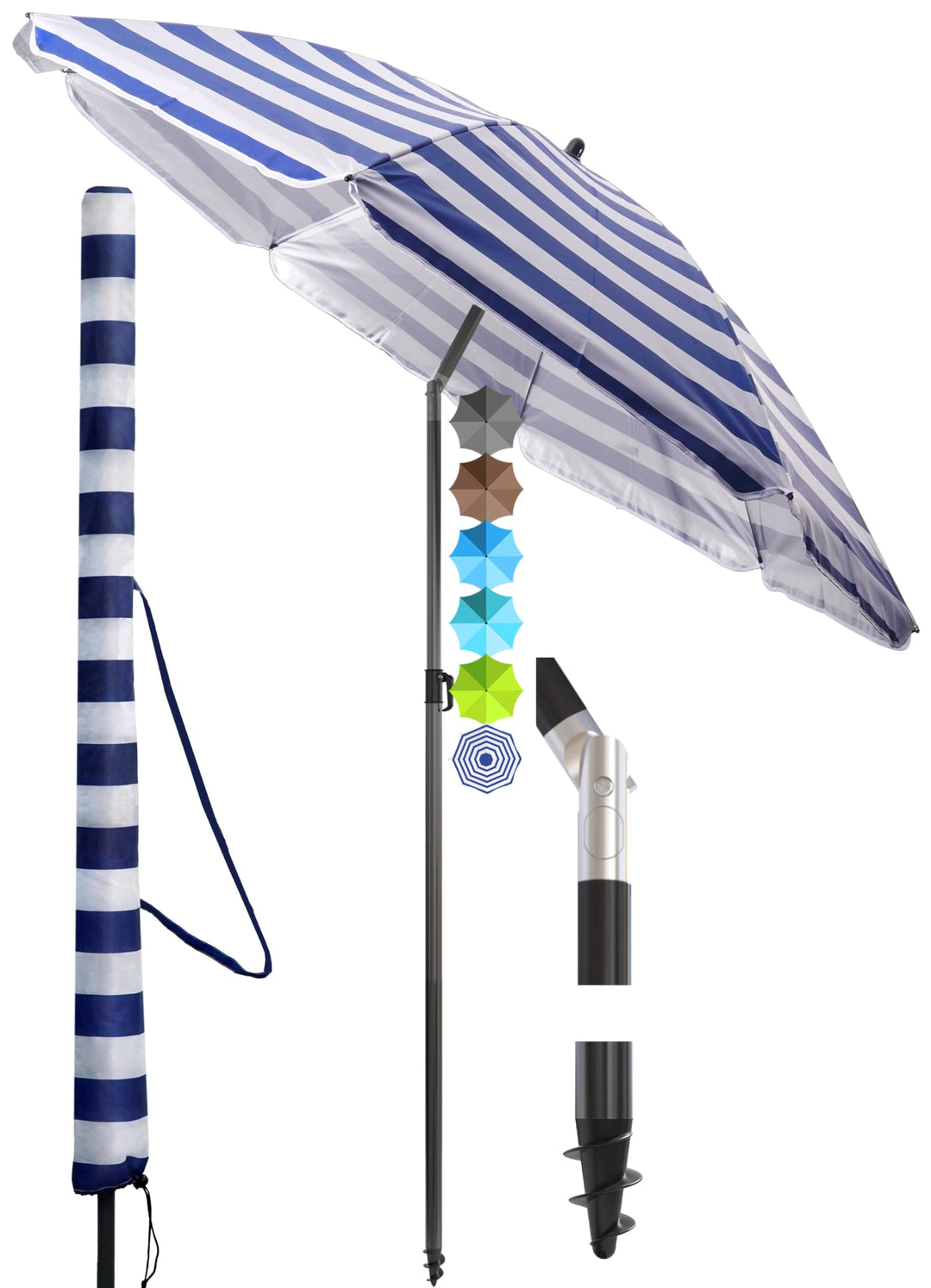 4smile Sonnenschirm Strand SunnyJoy Ø 180 cm, inkl. Hülle - UPF 50+ Strandschirm, Sonnenschirm Balko