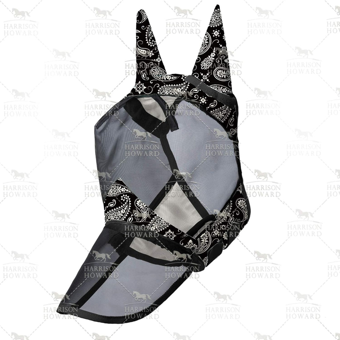 Harrison Howard CareMaster Pferde Fliegenmaske Lange Nase mit Ohren UV-Schutz für Pferde-Paisley Wel