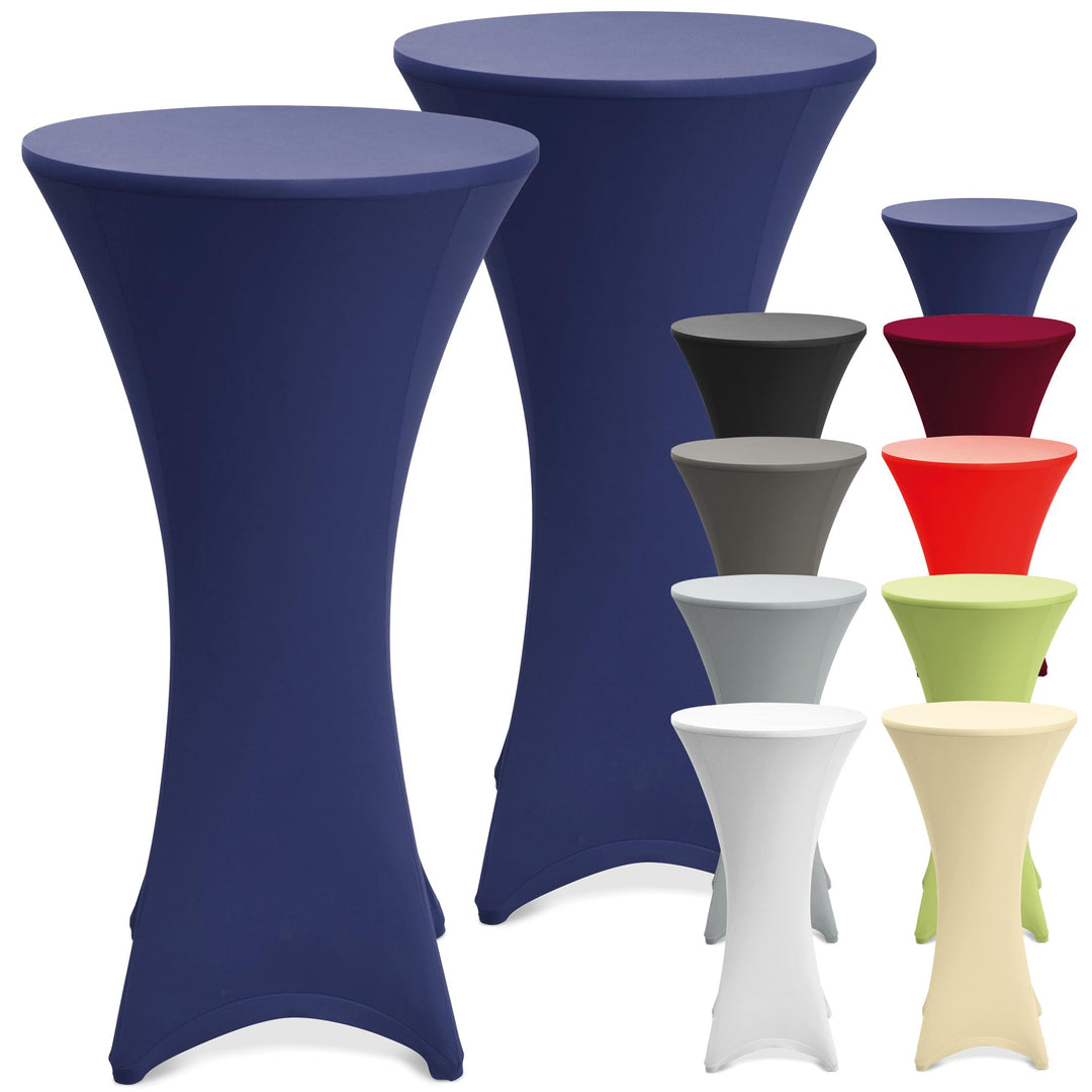 Beautissu 2er Set Stretch Stehtisch Husse Blau Ø 70-75 cm Stella – Verstärkung im Fussbereich & 40°C