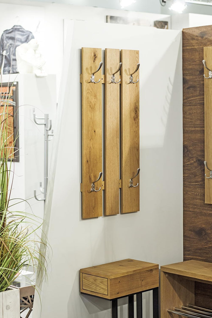 HAKU Möbel Wandgarderobe, Echtholzfurnier, eiche-edelstahloptik, B 45 x T 9 x H 100 cm 45 x 9 x 100,