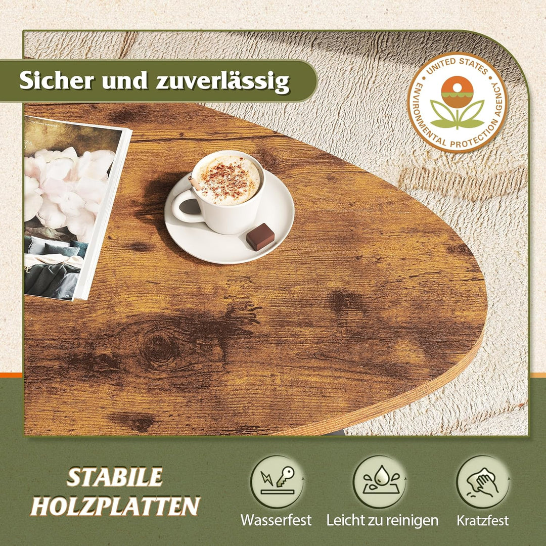 WLIVE Runder Couchtisch Weiss, Wohnzimmertisch Holz mit 2 Ebenen, Sofatisch mit viel Stauraum, für W