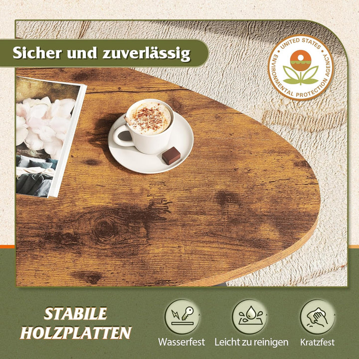 WLIVE Runder Couchtisch Weiss, Wohnzimmertisch Holz mit 2 Ebenen, Sofatisch mit viel Stauraum, für W