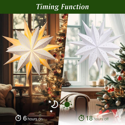 Lewondr Papier Stern Dekoration 2 Packungen, Weihnachten Papier Stern Laterne mit Fernbedienung, DRE