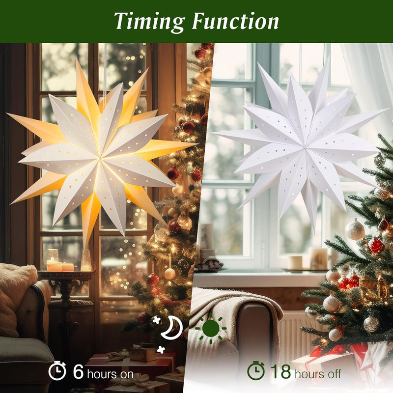 Lewondr Papier Stern Dekoration 2 Packungen, Weihnachten Papier Stern Laterne mit Fernbedienung, DRE