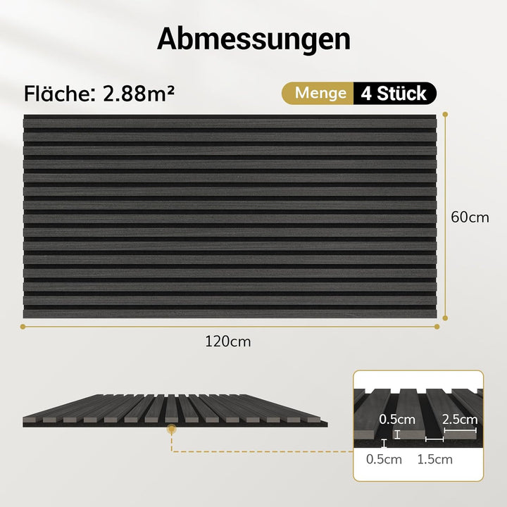 TONOR Akustikpaneele holz, 4 Stück 120x60 cm - 2,88m² Wandpaneele holz Holzpaneele wand als Schallsc