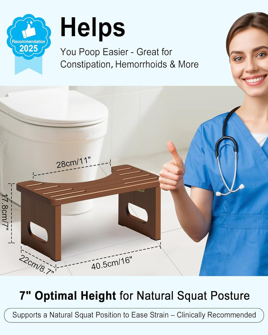 Toilettenhocker Holz, Klappbarer WC Hocker für Erwachsene, Toilettenhocker Erwachsene,Tritthocker Kl