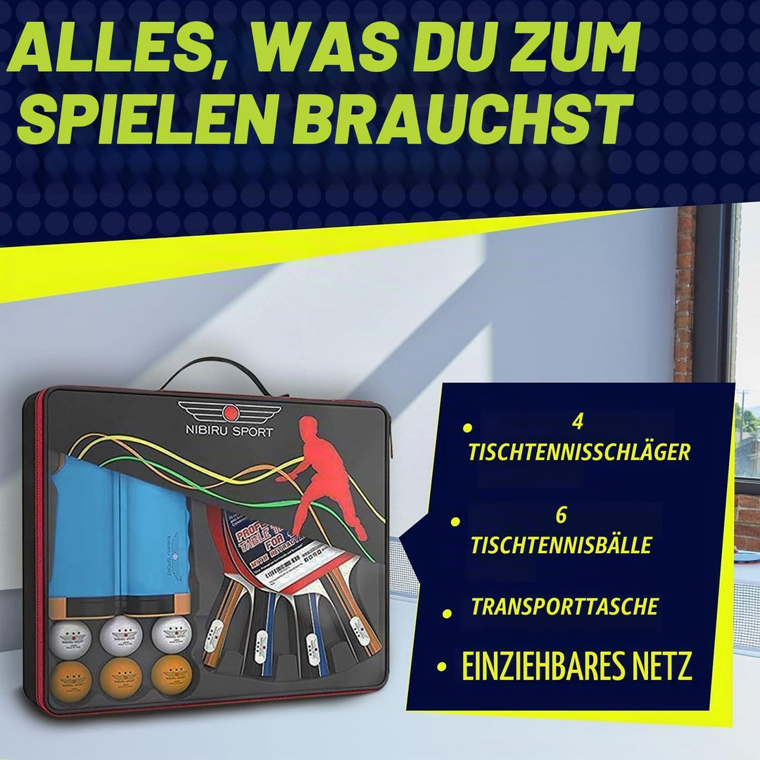 Ping Pong Paddles Set, Professionelle Tischtennisschläger und Bälle, einziehbares Netz mit Pfosten u