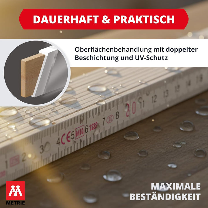 Metrie™ PERFEKT 5 Zollstock/Zollstöcke - Gliedermassstab | Massstab - Länge 1M - Weiss/Gelb - Duplex