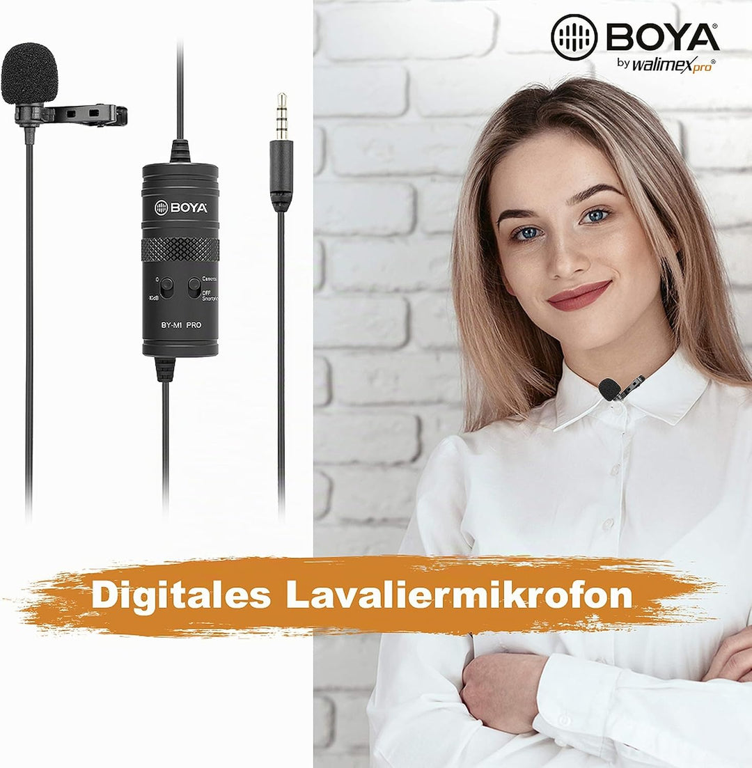 Walimex pro Boya M1 Pro Lavaliermikrofon – kleines, leistungsstarkes Ansteck Mikrofon, Kugelcharakte