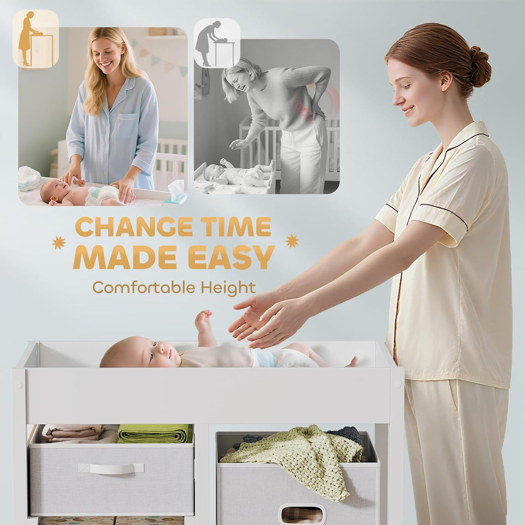 AIYAPLAY Wickeltisch mit 4 Schubladen, Wickelkommode für 0-12 Monate (max. 11kg), mit Matte, Säuglin