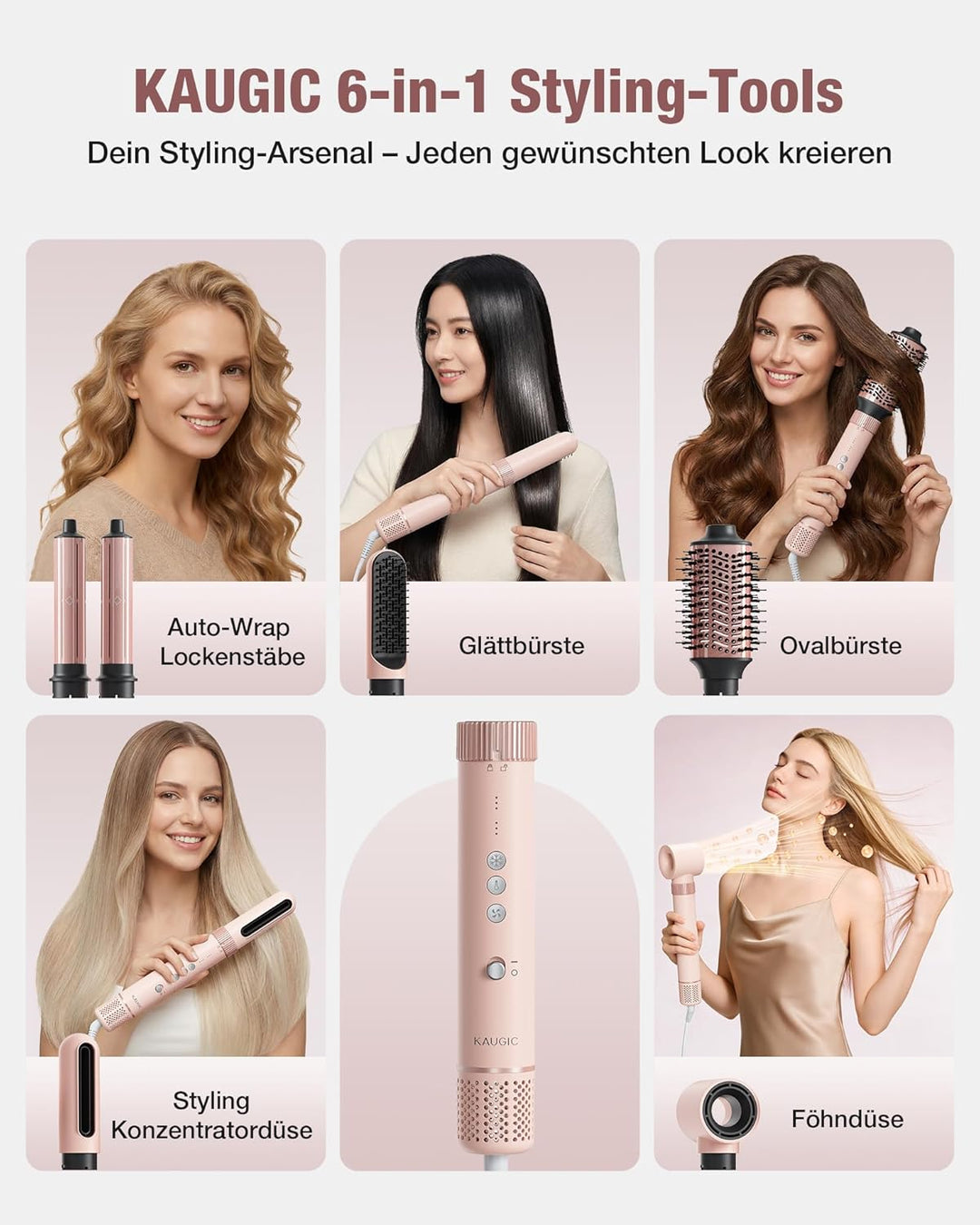 6-in-1 Hairstyler, Airstyler, Lockenstab, 110000 U/Min Hochgeschwindigkeit Lonen Föhn Locken oder Gl