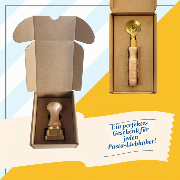 La Gondola Set mit 2 Hausgemachten Ravioli-Stempeln - Rund Glatt 38mm & Quadratisch Gewellt 45x45mm
