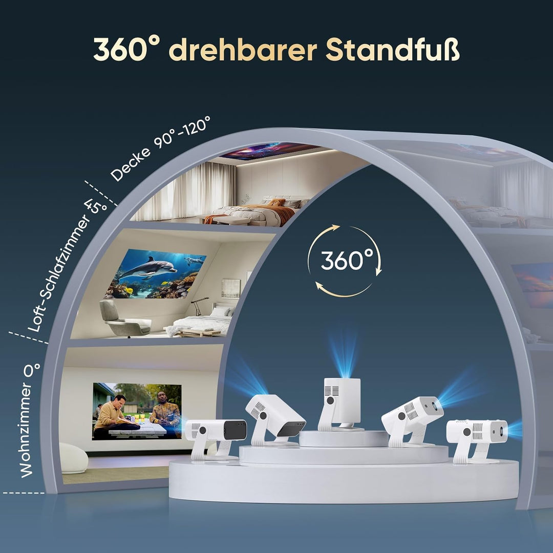 Wielio Neuer Smart Mini Beamer Integrierte APP, Android 14, Unterstützt 1080P und 4K-Dekodierung,Aut