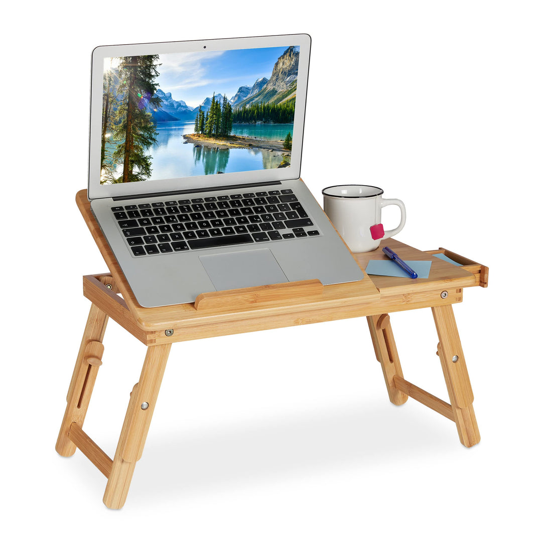 Relaxdays Laptoptisch, klappbarer Betttisch aus Bambus, höhenverstellbar & neigbar, Lüftungsschlitze