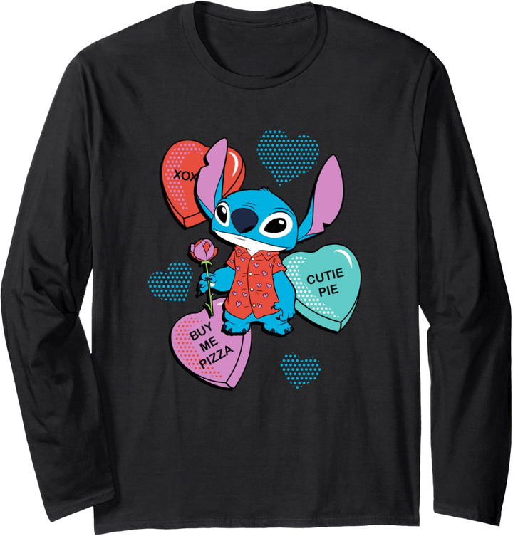 Disney Stitch Funny Candy Hearts Valentine's Day Langarmshirt