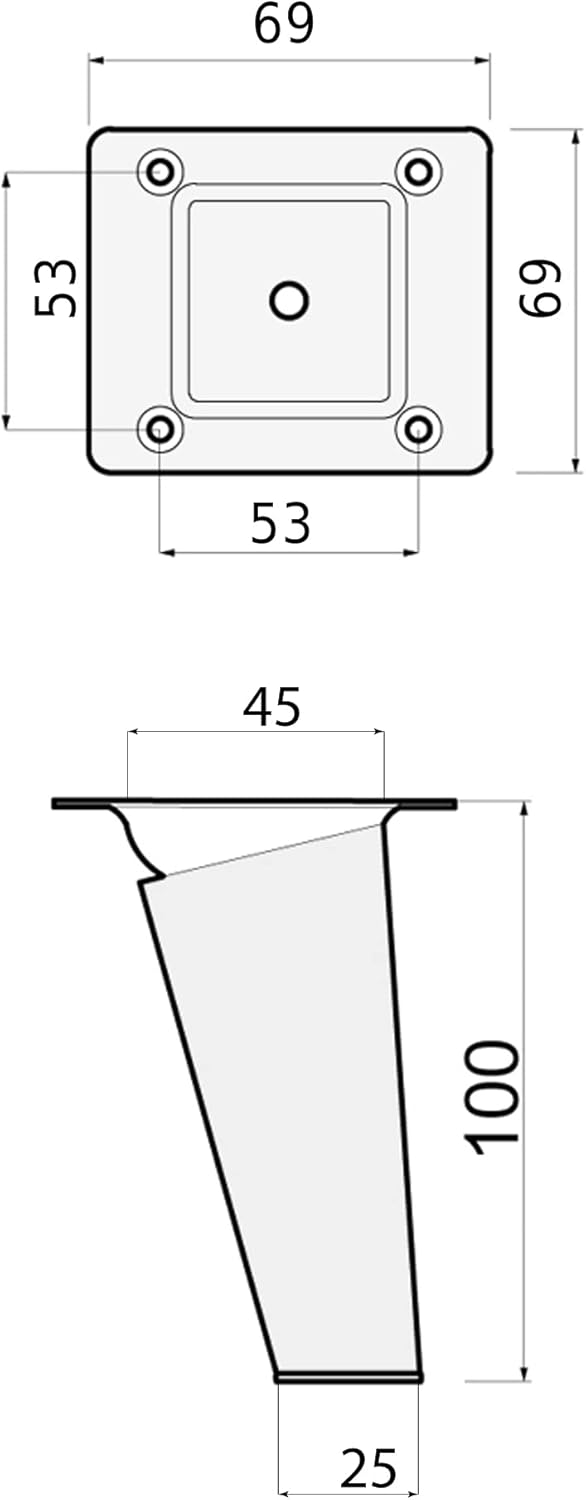 Sossai Möbelfüsse aus Naturholz Buche unbehandelt, Clif Square HMF4, 10 cm hoch, eckig, schräge Ausf