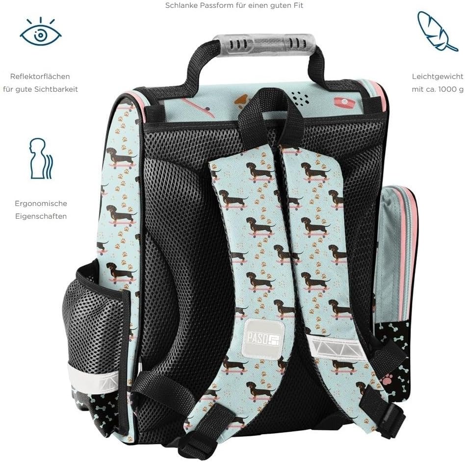 Familando - Schulranzen Set - 8-teilig mit Federmappe - Weenie Dog Dackel - Ergonomisch, stabil & mi