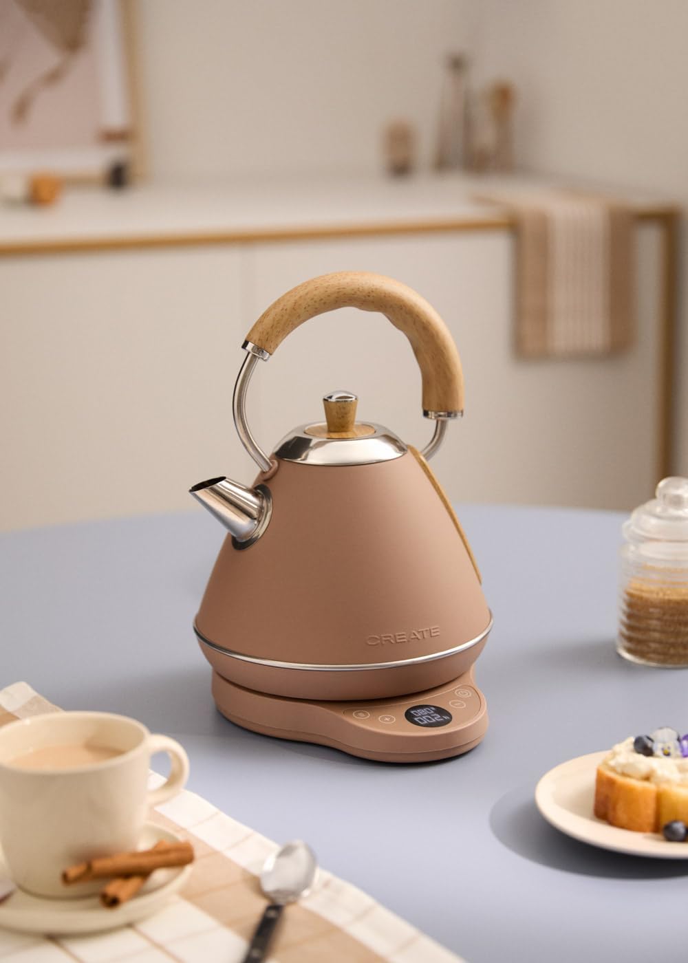 CREATE/KETTLE RETRO PRO/Wasserkocher mit Temperaturregelung 1L Mokka/Automatische Abschaltung, Schne
