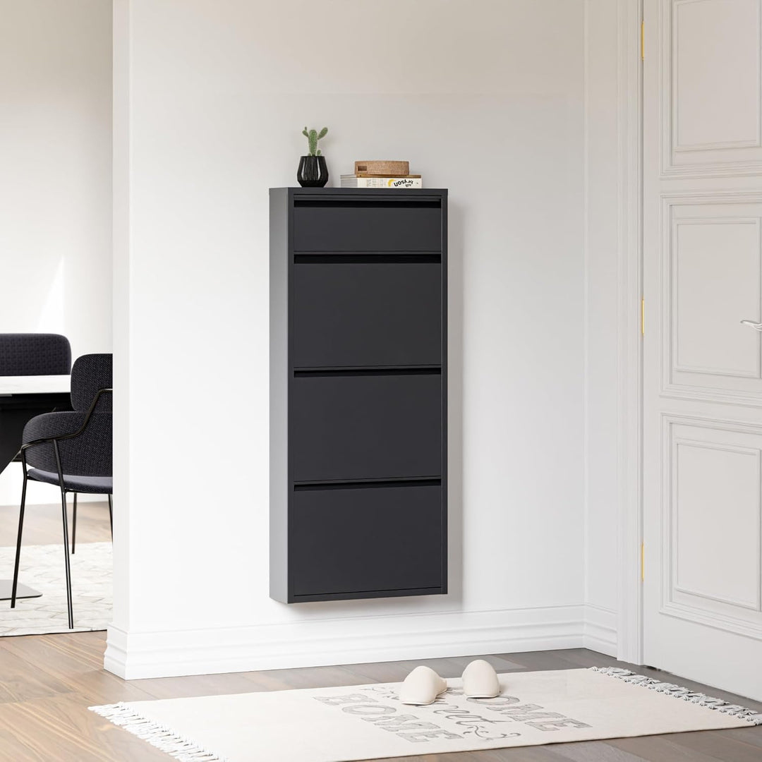 [en.casa] Schuhschrank Sokndal Schuhkipper mit 4 Klappen Metall Schuhkommode für 6 Paar Schuhe 118 x