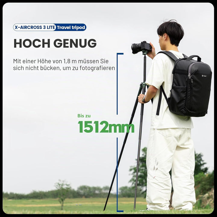 Fotopro Kohlefaser-Stativ 130 cm 360 Grad Kugelkopf, Schnellwechselplatte, leichtes Kamerastativ für