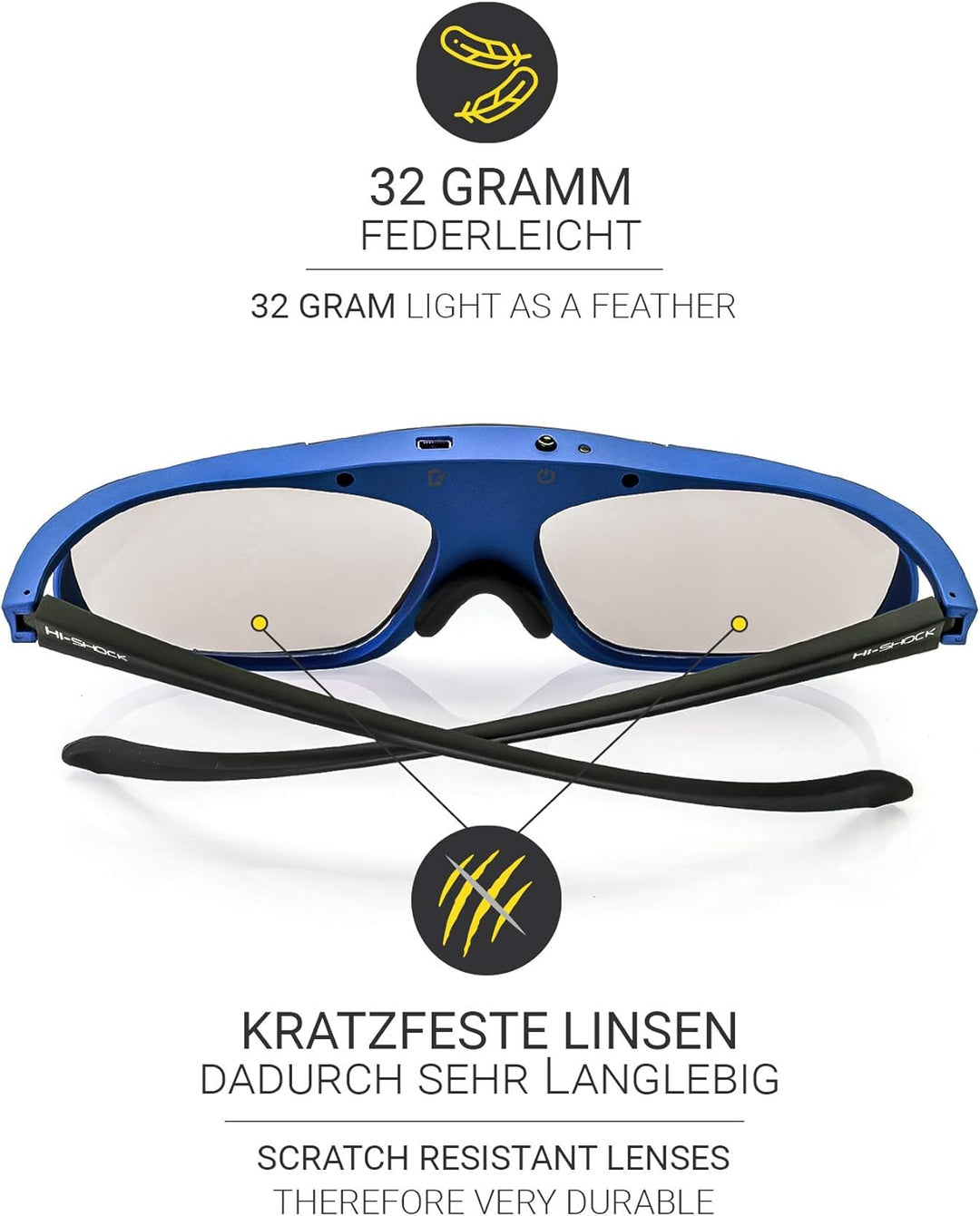Hi-Shock BT Pro Deep Heaven aktive 3D Brille für 3D TV von Sony, Samsung, Panasonic & 3D-RF Beamer v