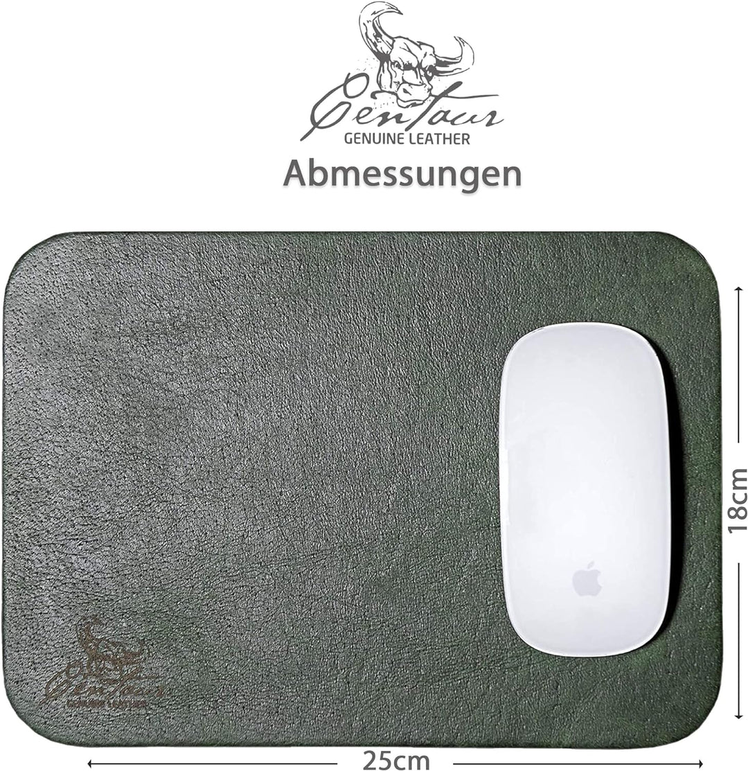 Centaur - Hochwertiges Leder Mousepad 25x18 cm smaragdgrün - Vintage Mauspad aus echtem Leder - Unte