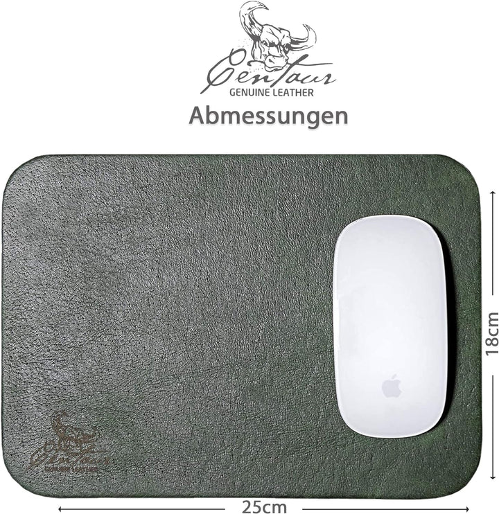 Centaur - Hochwertiges Leder Mousepad 25x18 cm smaragdgrün - Vintage Mauspad aus echtem Leder - Unte