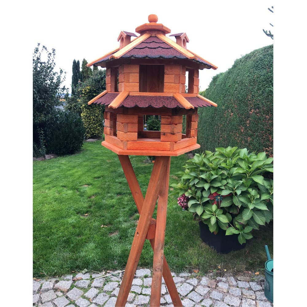Vogelvilla wetterfest von L bis XL Futterhaus Vogelhaus mit oder ohne Ständer in Braun mit Rot, Grün