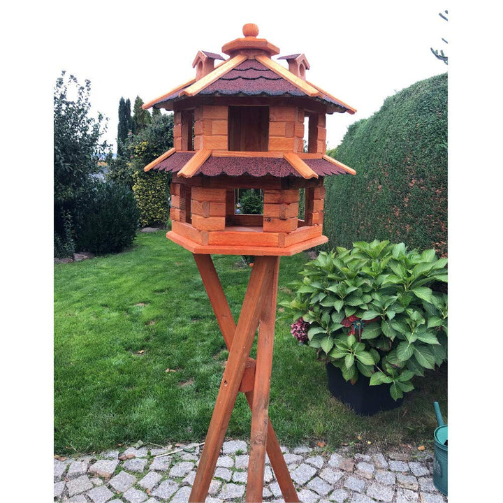 Vogelvilla wetterfest von L bis XL Futterhaus Vogelhaus mit oder ohne Ständer in Braun mit Rot, Grün