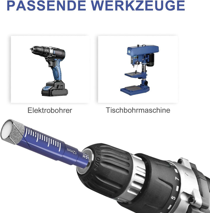 Diamantbohrer Fliesenbohrer Glasbohrer Set 6, 8, 10, 12mm &amp; 6mm Hartmetallbohrer für Keramik,Porzell