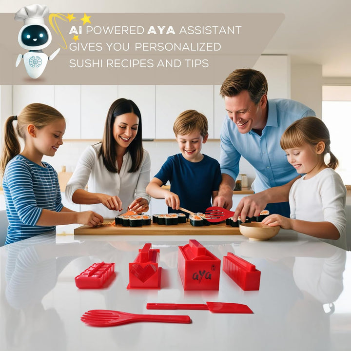 AYA Sushi Maker Kit Sushi Maker Rot Komplett mit Sushi Messer und Exklusiv Video Tutorials 11 Stück
